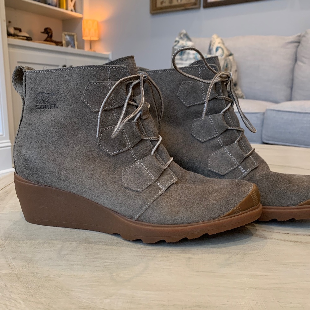 Sorel Toronto Suede Lace Up Wedge Ankle  Boot Womens 9.5 Green Waterproof
